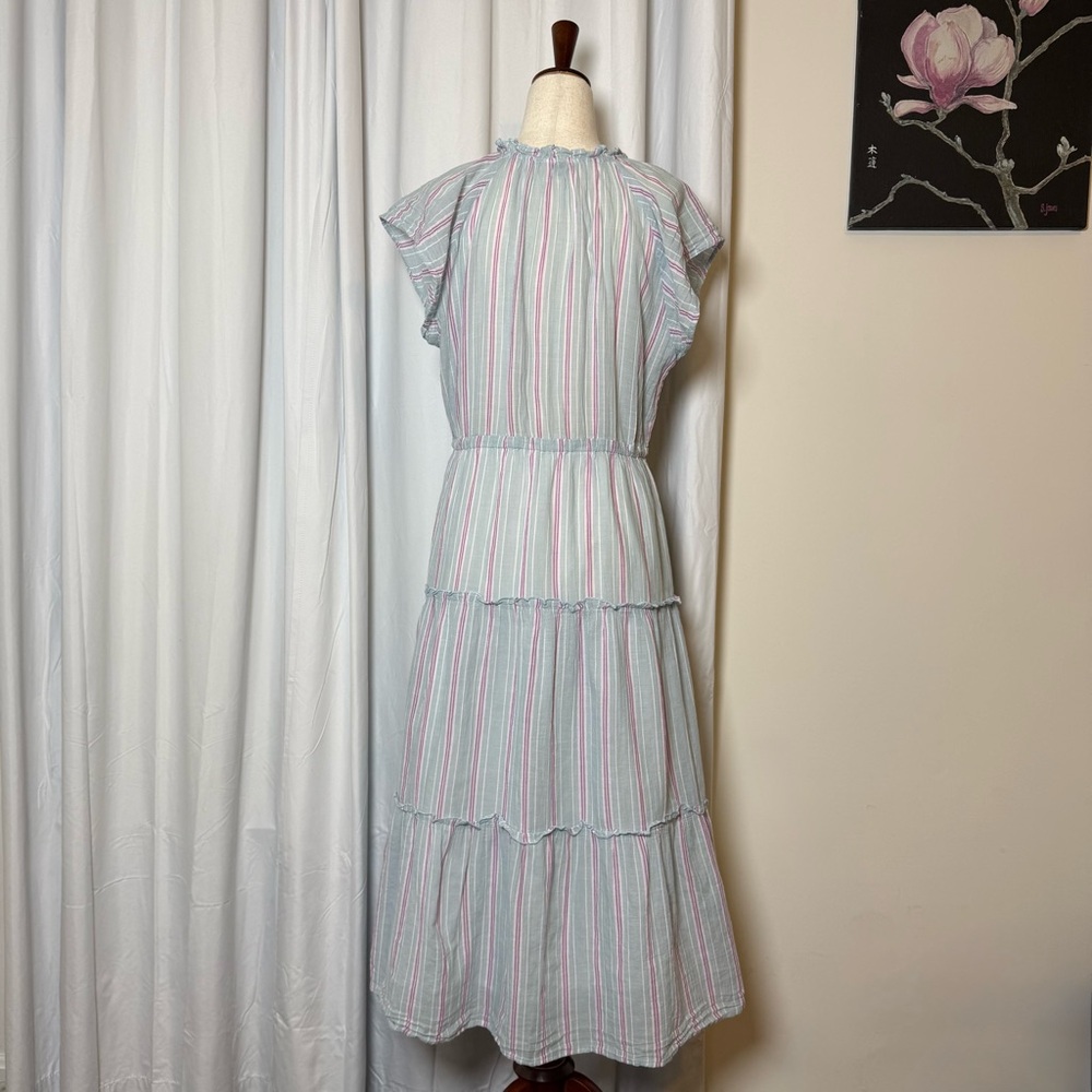 Rails Juni Placid Stripe Midi Dress Tiered Cotton Blue Pink Small - Picture 6 of 16
